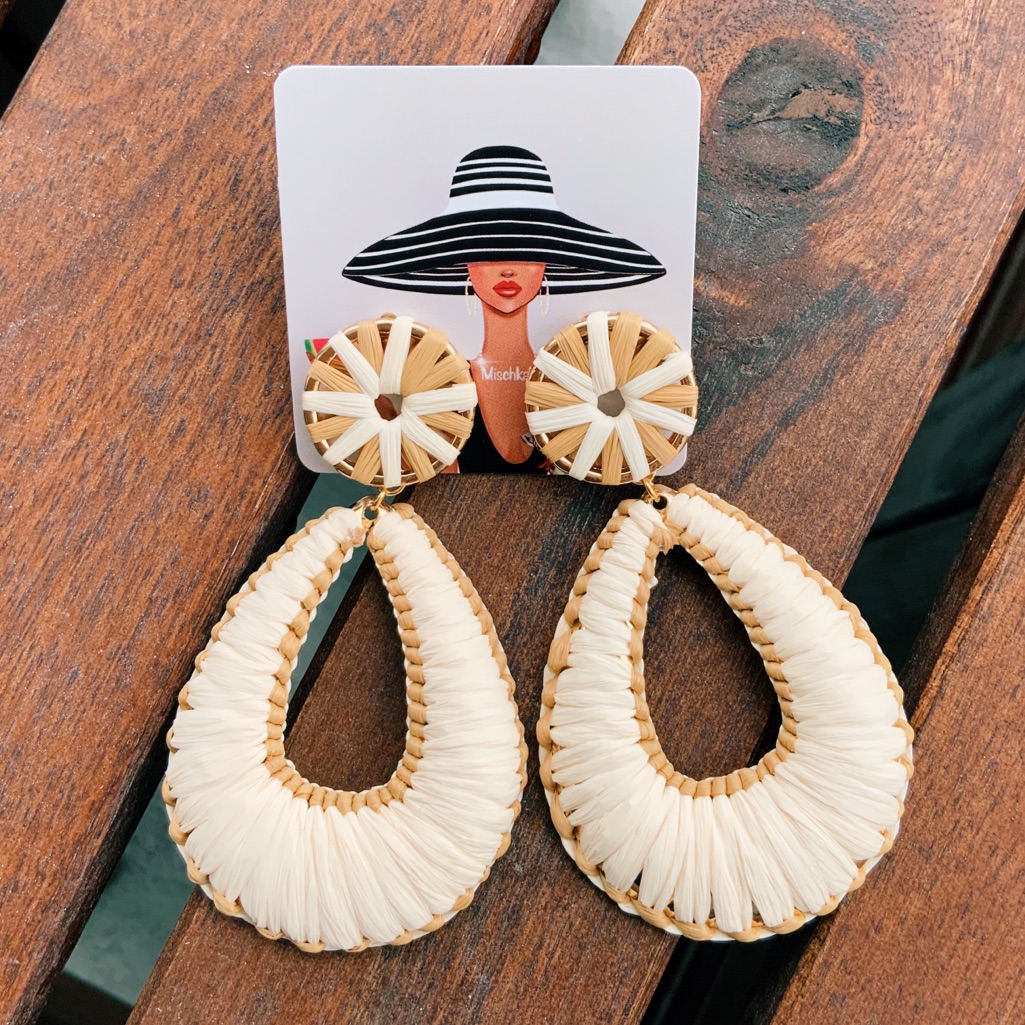 Raffia Straw Woven Hoop Earrings